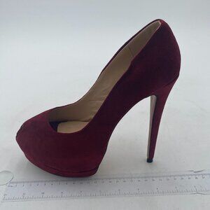 FSJ Wine Peep Toe Platform Extreme Stiletto High Heel Suede Cocktail Dress Pumps